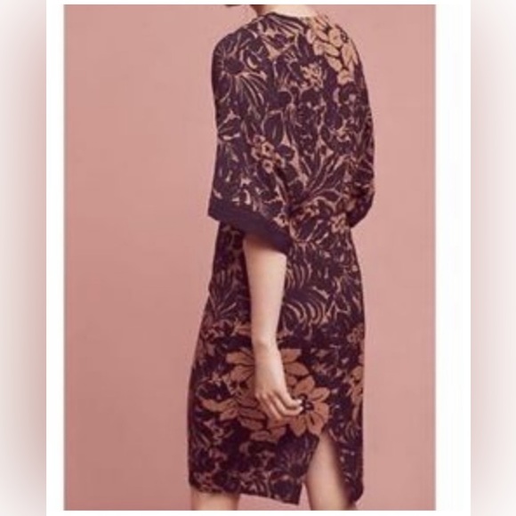 NEW Anthropologie Maeve Mirabilis Batwing Kimono Sleeve Knee Length Dress Brown - Picture 3 of 10